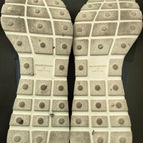 Balenciaga Women Shoes Race Runners Leather Size 39 9 Black Blue Sneakers - Picture 10 of 12